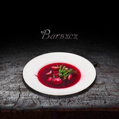 Red borscht with ravioli